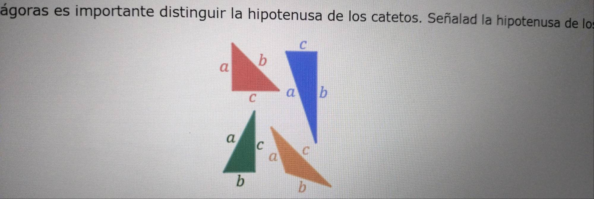 ágoras es importante distinguir la hipotenusa de los catetos. Señalad la hipotenusa de los