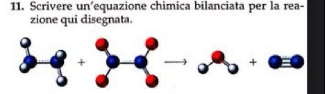 Scrivere un’equazione chimica bilanciata per la rea- 
zione qui disegnata. 
+ 
+