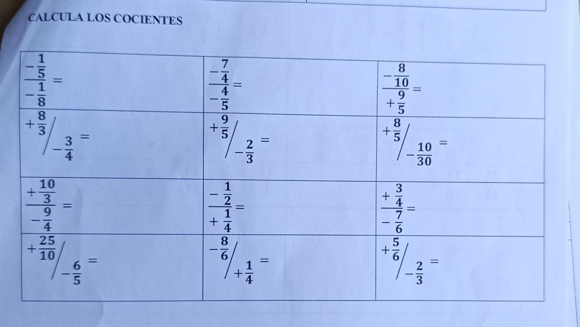 CALCULA LOS COCIENTES