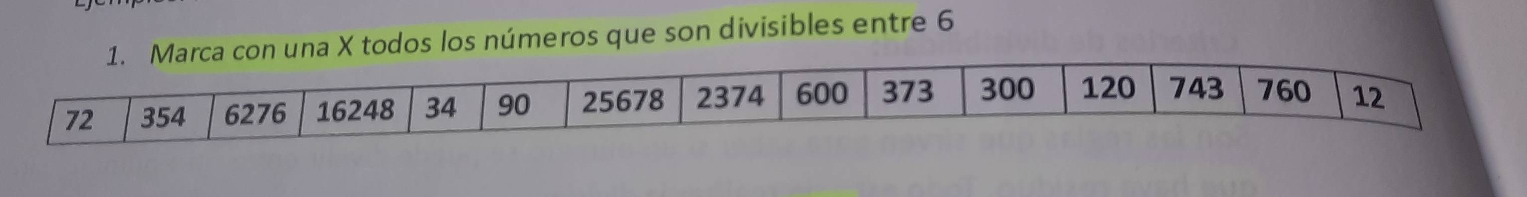 una X todos los números que son divisibles entre 6