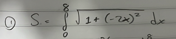 S=∈tlimits _0^(8sqrt(1+(-2x)^2))dx