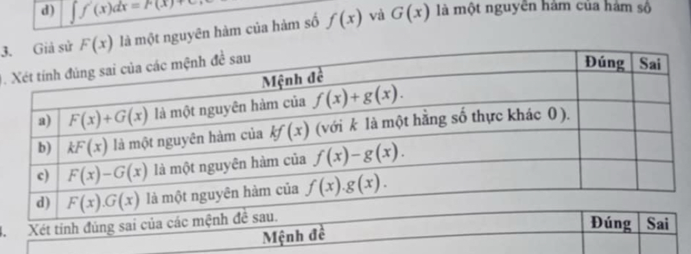 ∈t f(x)dx=F(x)+C
3 là một nguyên hàm của hàm số f(x) và G(x) là một nguyên hàm của hàm số
0.
4.
Mệnh đề