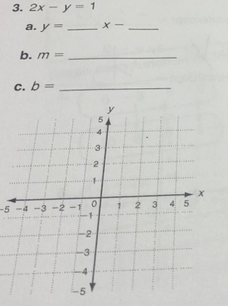 2x-y=1
a. y= _ x- _ 
b. m= _ 
C. b= _
-5