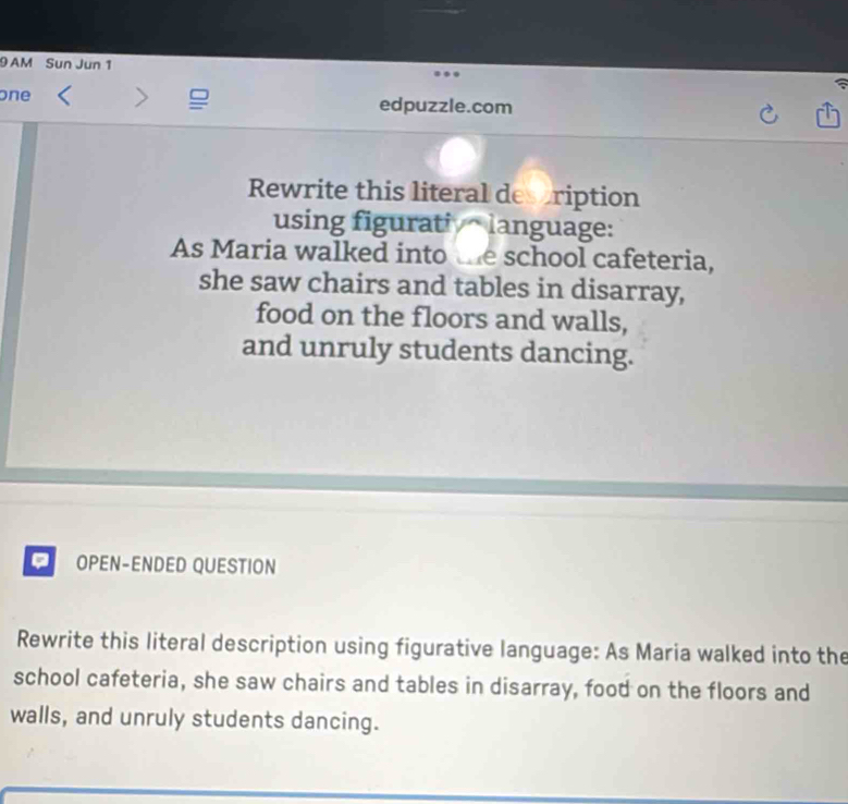 Solved: AM Sun Jun 1 one > edpuzzle.com Rewrite this literal ...