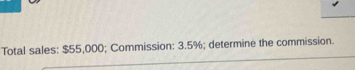 Total sales: $55,000; Commission: 3.5%; determine the commission.