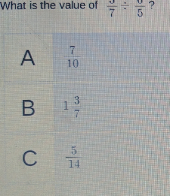 What is the value of  3/7 / frac 5 ?