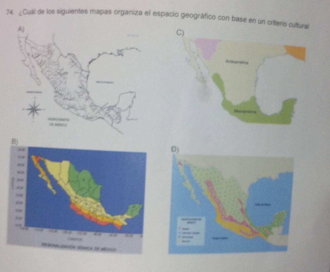 ¿Cuál de los siguiertes mapas organiza el espacio geográfico con base en un criterio cultural 
C)