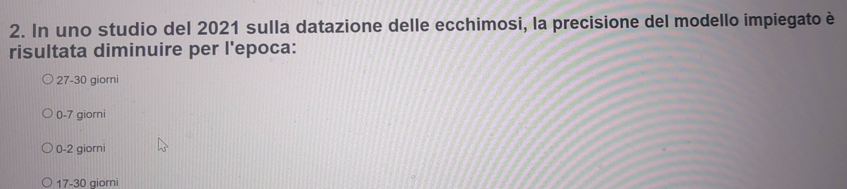 Risolto:In uno studio del 2021 sulla datazione delle ecchimosi, la ...
