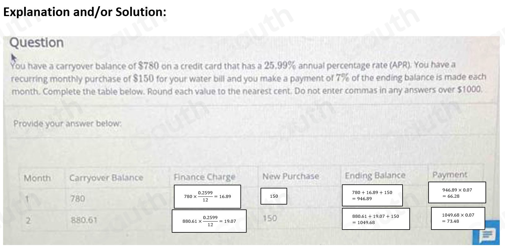 Solved: Question You have a carryover balance of $780 on a credit card ...