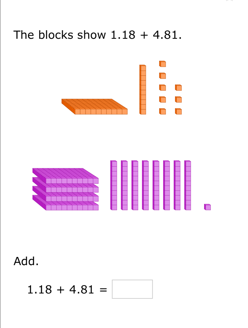 The blocks show 1.18+4.81. 
Add.
1.18+4.81=□