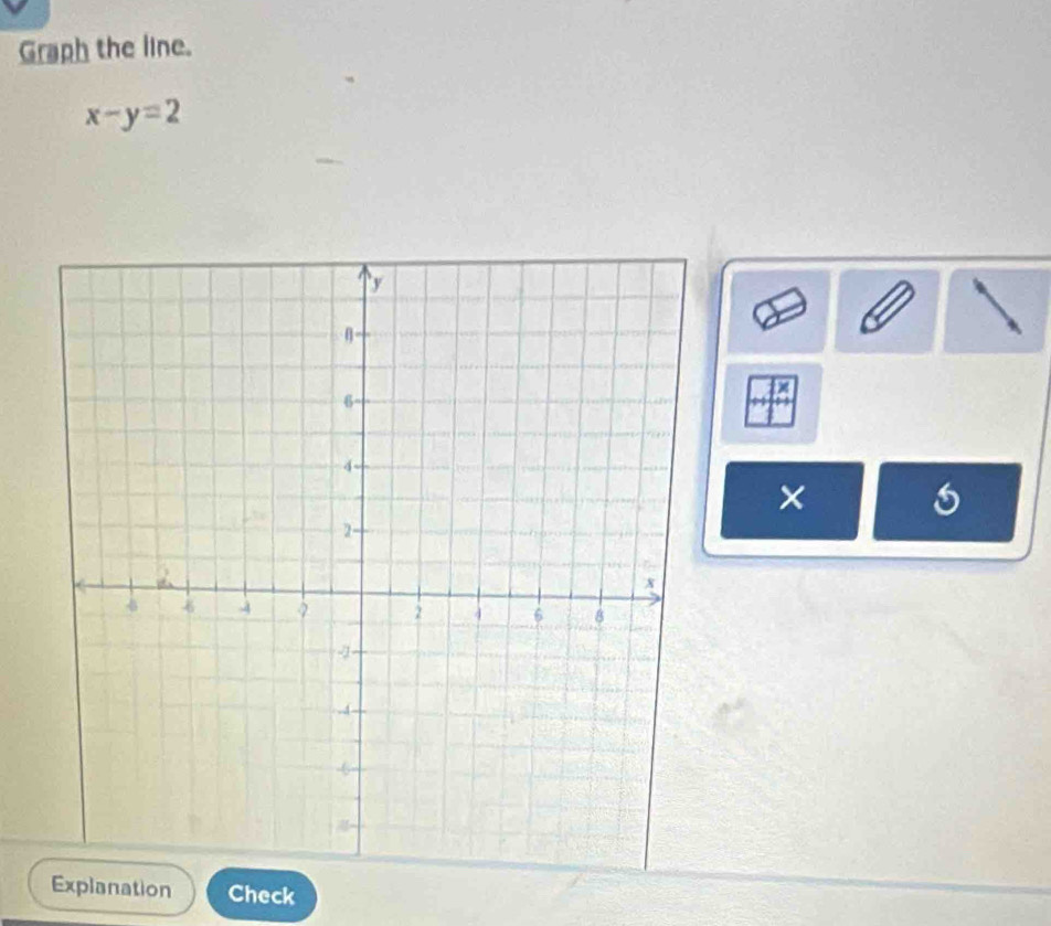 Graph the line.
x-y=2
Explanation Check