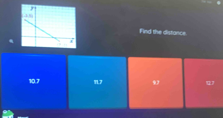 Find the distance.
10.7 11.7 9.7 127