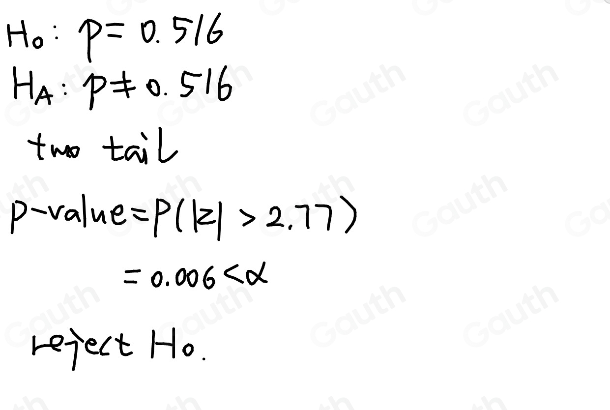 Solved: The test statistic of z=2.77 is obtained when testing the claim ...