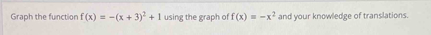 Graph the function f(x)=-(x+3)^2+1 using the graph of f(x)=-x^2 and your knowledge of translations.