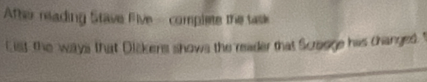 Afher reading Stave Five - complete the task 
List the ways that Dickens shows the reader that Scrooge has changed.