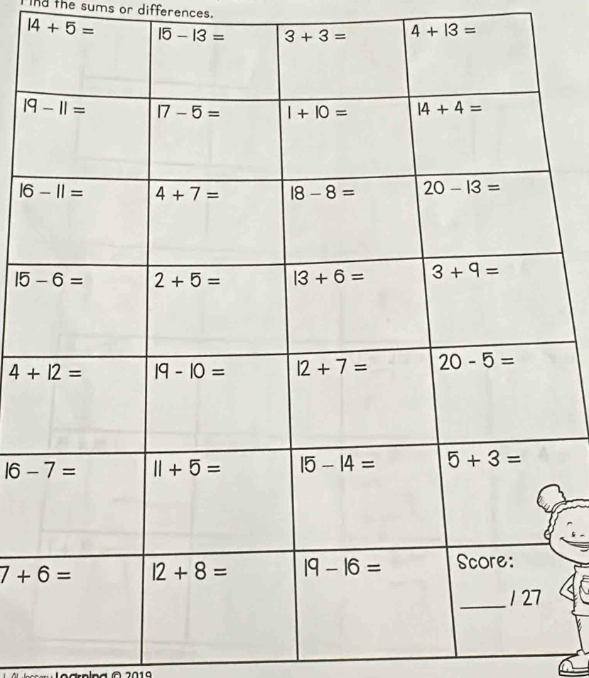 nd the sums or differences.
14+5= 4+13=