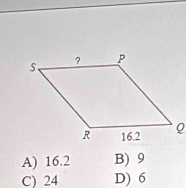 A) 16.2 B) 9
C) 24 D) 6