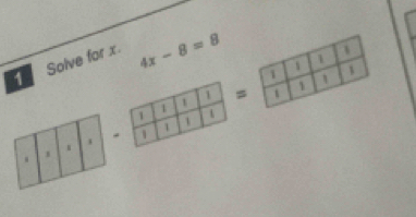 Solve for x. 4x-8=8
= 
. 
s