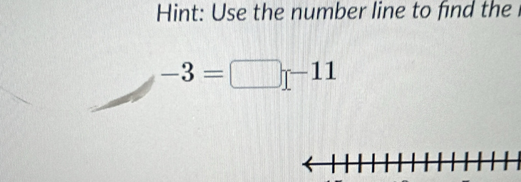 Hint: Use the number line to find the
-3=□ -11