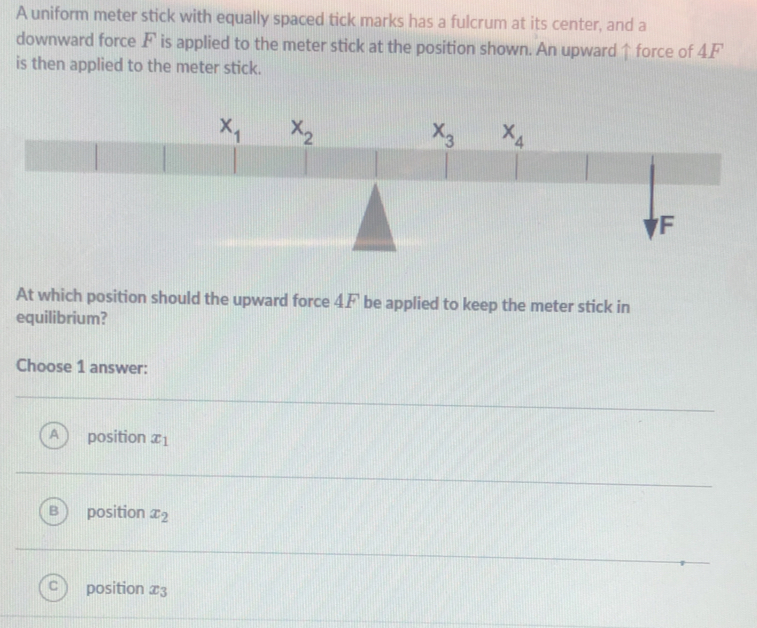 A uniform meter stick with equally spaced tick marks has a fulcrum at ...