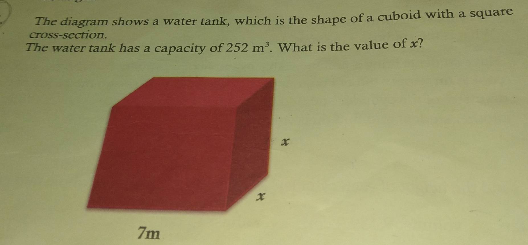 Solved: The diagram shows a water tank, which is the shape of a cuboid ...