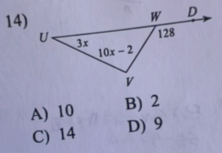 A) 10
B) 2
C) 14
D) 9