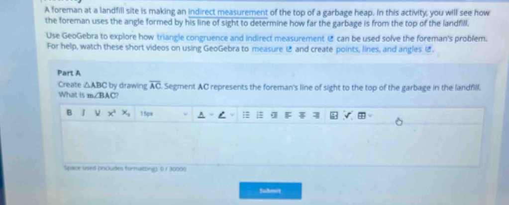 Solved: A foreman at a landfill site is making an indirect measurement ...