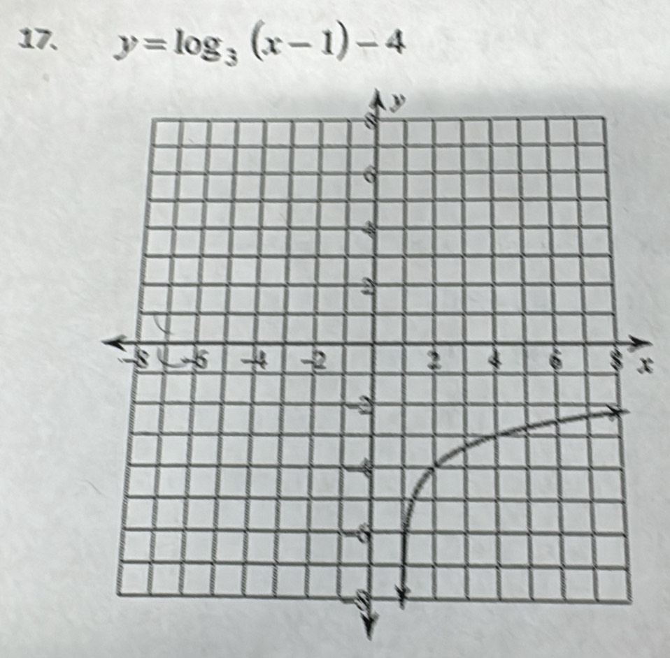 y=log _3(x-1)-4
x