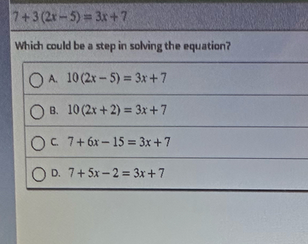 7+3(2x-5)=3x+7