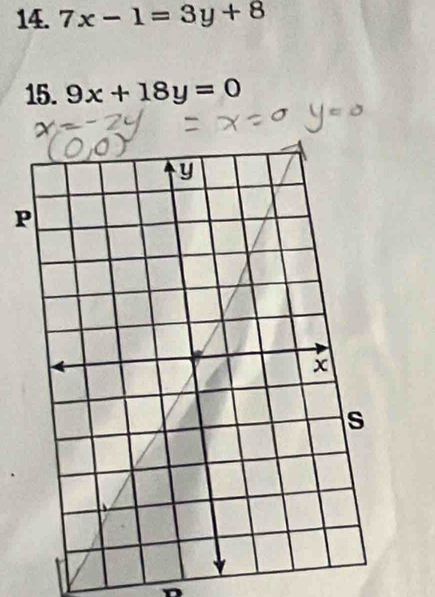 7x-1=3y+8
15. 9x+18y=0
P
D