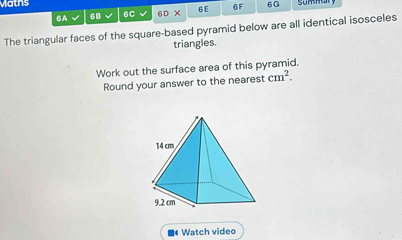 Solved: Matns 6G summary 6A 6B 6C 6D X 6E 6F The triangular faces of ...