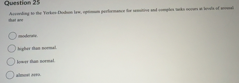 Solved: According to the Yerkes-Dodson law, optimum performance for ...