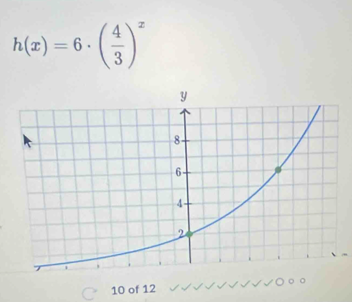 h(x)=6· ( 4/3 )^x
10 of 12