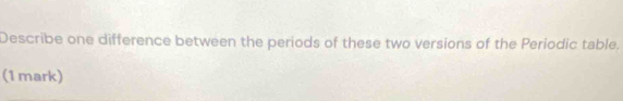 Describe one difference between the periods of these two versions of the Periodic table. 
(1 mark)