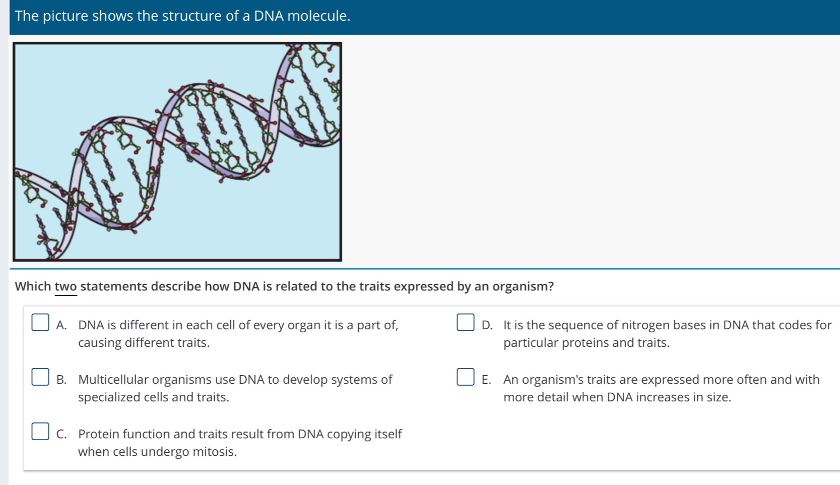 Resuelto:The picture shows the structure of a DNA molecule. Which two ...