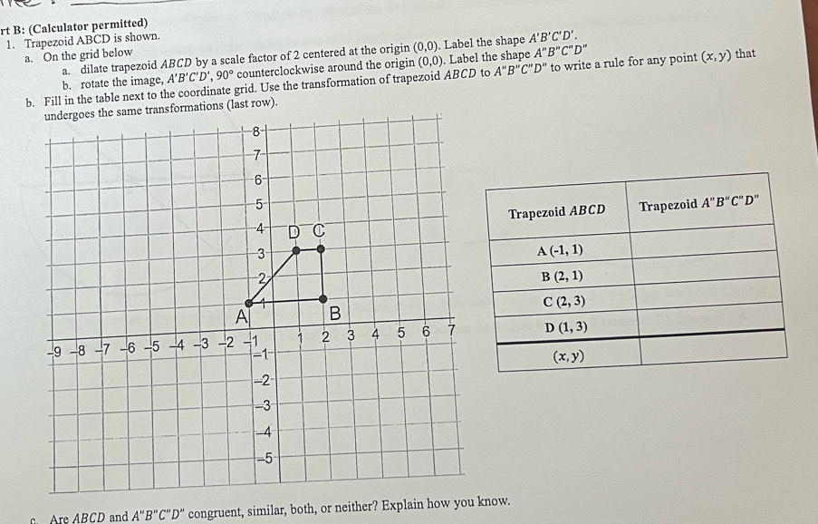 Solved: rt B: (Calculator permitted) 1. Trapezoid ABCD is shown. a ...
