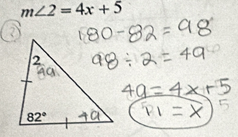 m∠ 2=4x+5