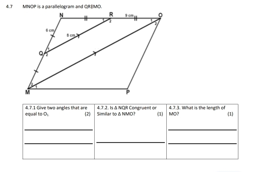 4.7 MNOP is a parallelogram and QR||MO.