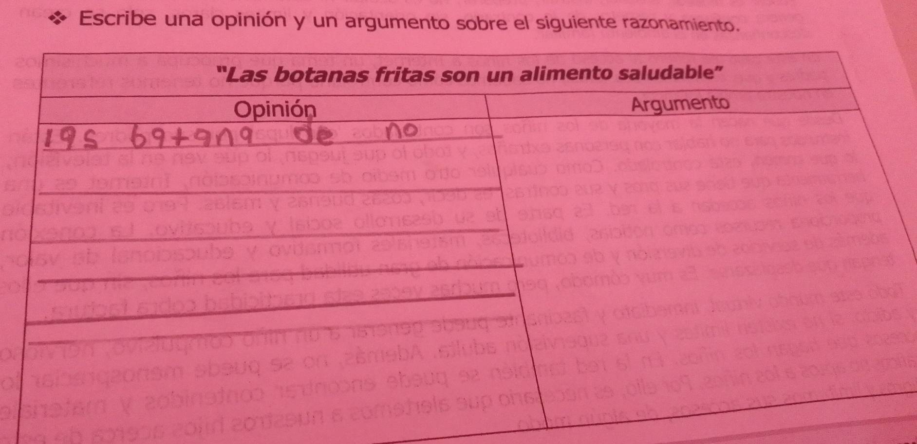 Escribe una opinión y un argumento sobre el siguiente razonamiento.