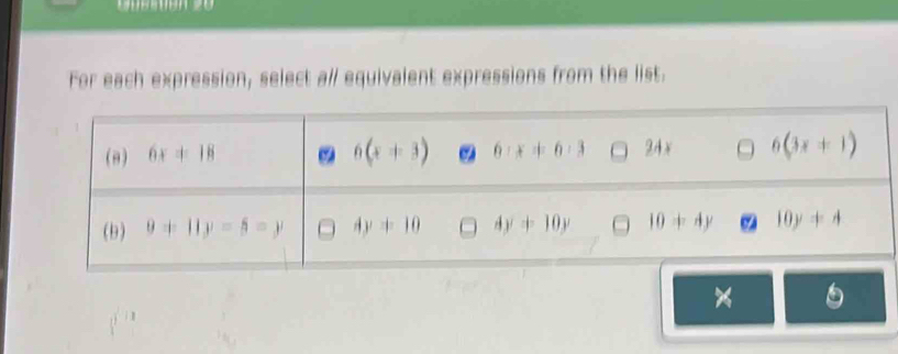 For each expression, select a/l equivalent expressions from the list.