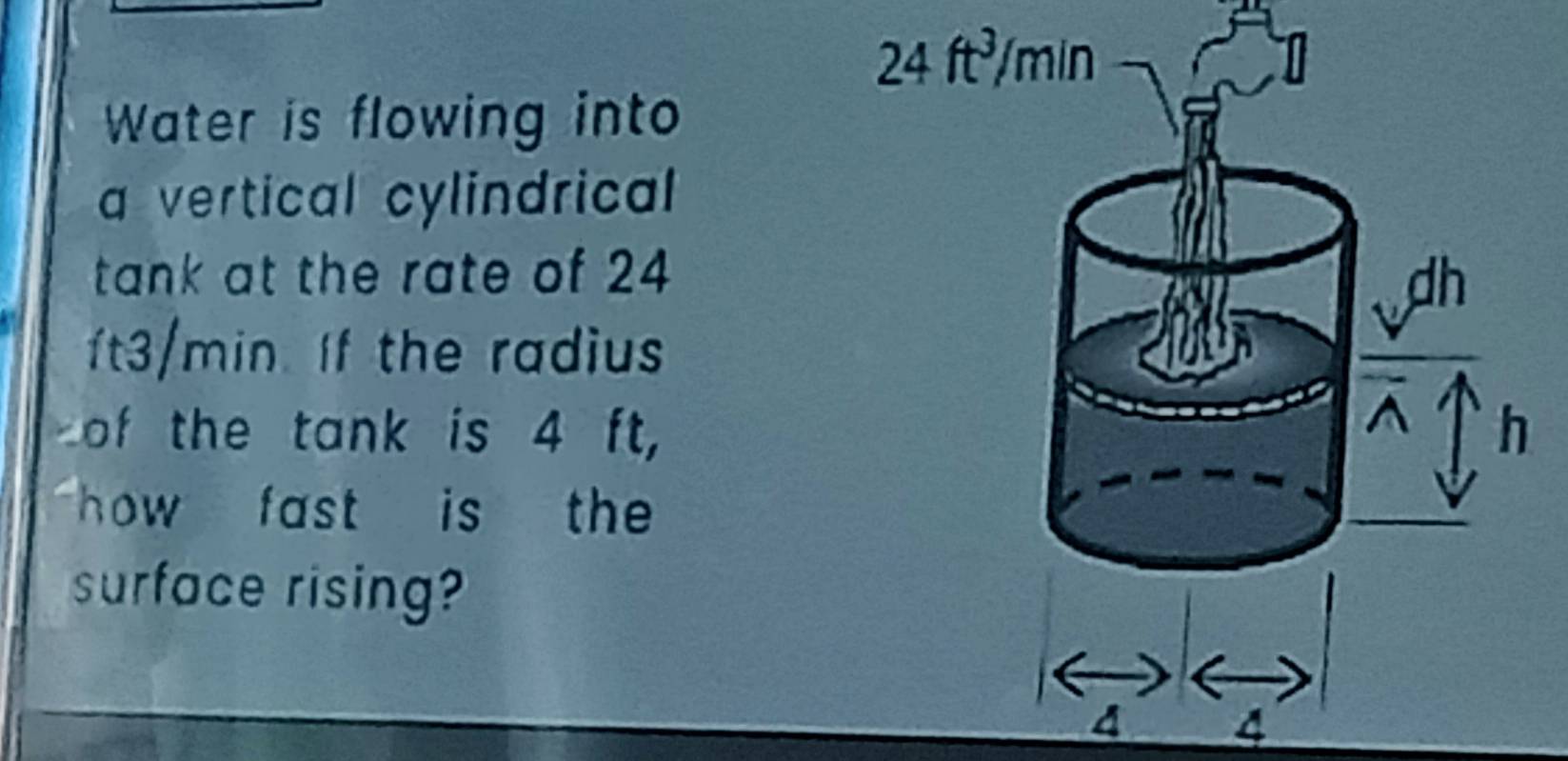 Solved: Water is flowing into a vertical cylindrical tank at the rate ...