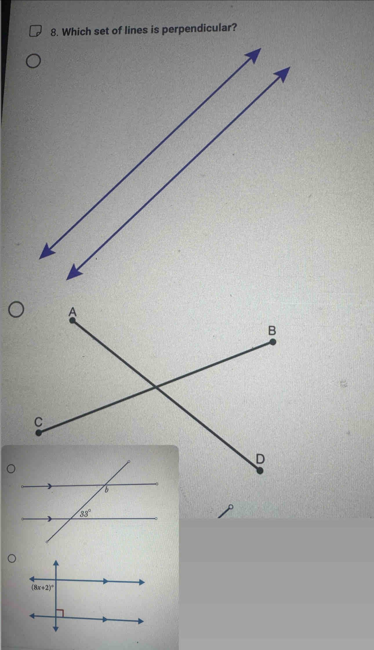 Which set of lines is perpendicular?