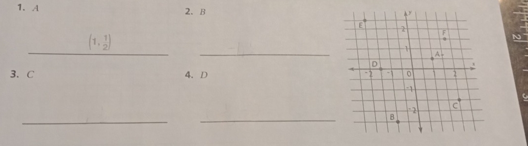 A
2. B
_ 
_
(1, 1/2 )
3、 C 4. D
a 
_ 
_