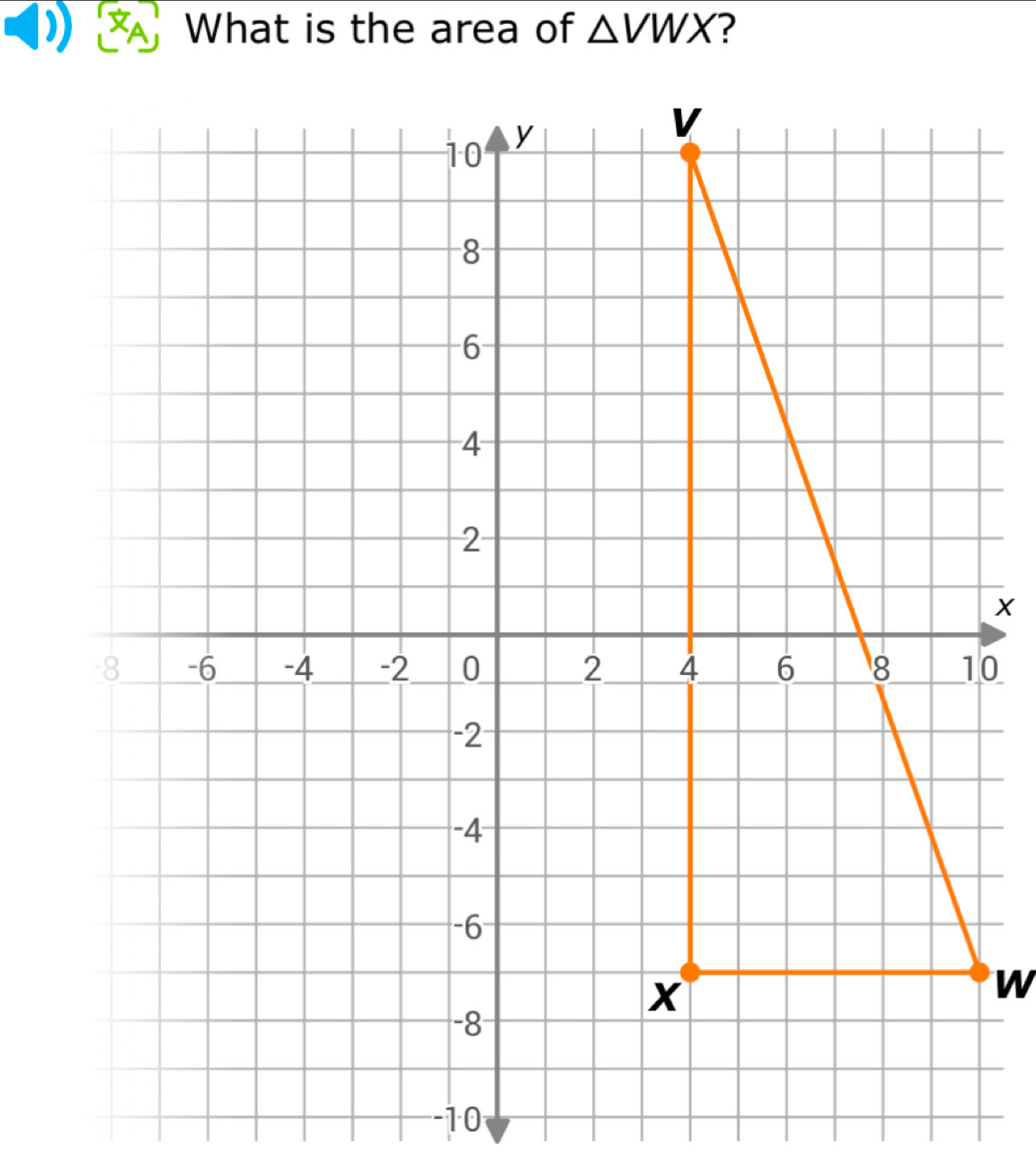 What is the area of △ VWX 2
X
0
W
-10