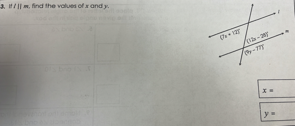 If l||m , find the values of x and y.
x=
y=