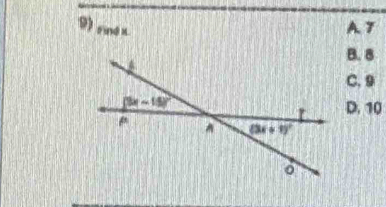 # ind x.
A. 7
B. 8
C. 9
D. 10