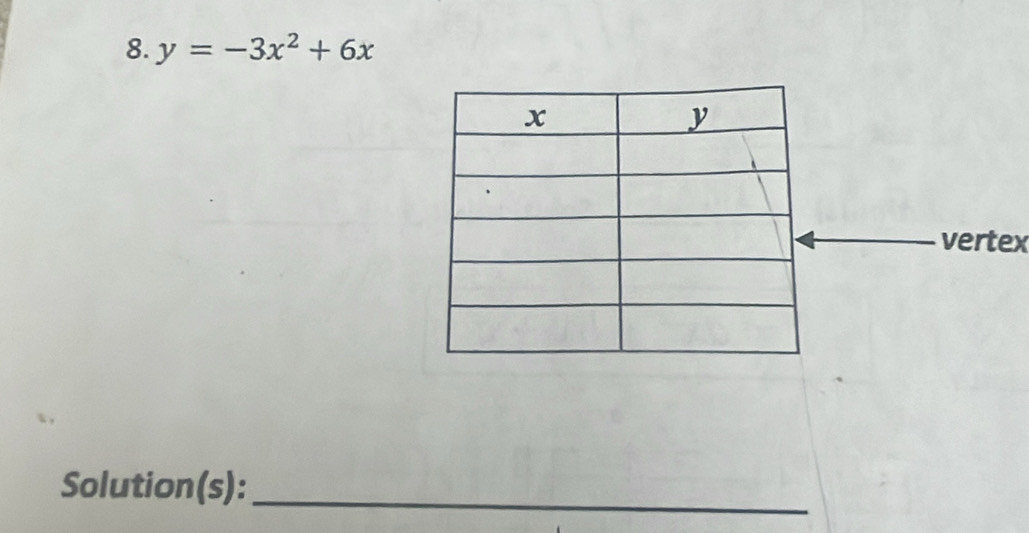 y=-3x^2+6x
vertex 
Solution(s):_