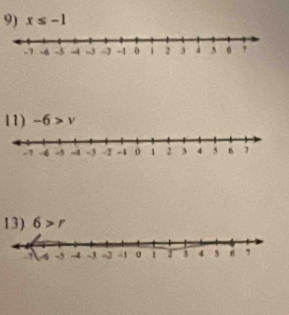 x≤ -1
11) -6>v
13)