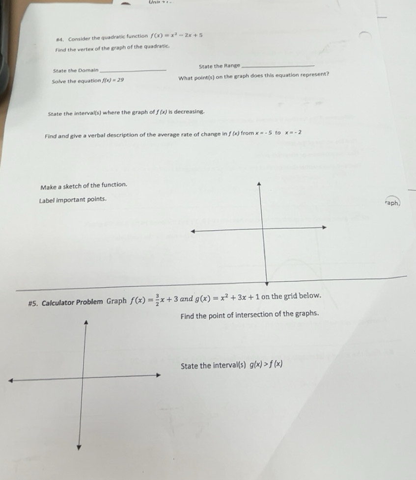 Solved: #4. Consider the quadratic function f(x)=x^2-2x+5 Find the ...