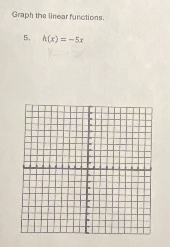 Graph the linear functions. 
5. h(x)=-5x